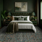 Vintage Floral Washable Area Rug, 10x14, Dark Green