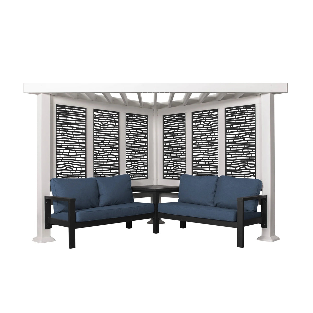 Backyard Discovery Galvanized Steel Corner Pergola With Seating, White, 12x8' - Ridgedale