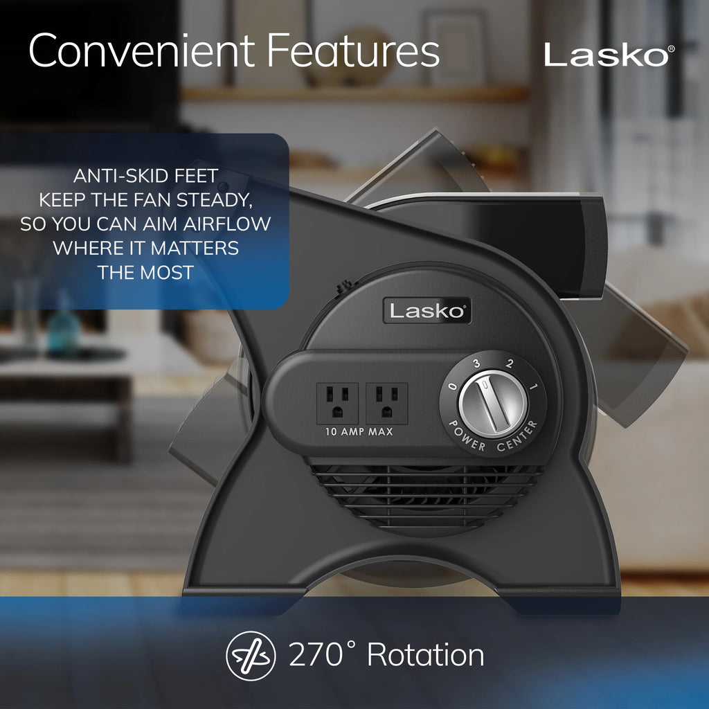 Lasko Pivoting Pro 12in 3-Speed Blower Fan, 289 CFM, Black - U12104