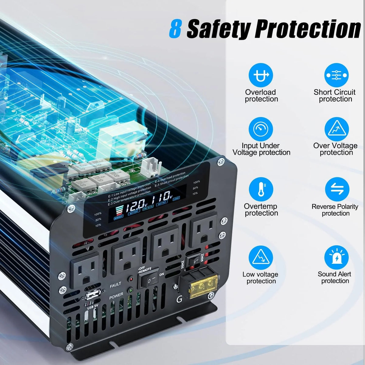5000W Power Inverter 12V DC To 110V/120V AC With 4 AC Outlets And LCD Display