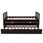 Captain Wood Twin Bed With Trundle And 3 Drawers, Brown, 78.9 in L x 42.7 in W x 36.2 in H