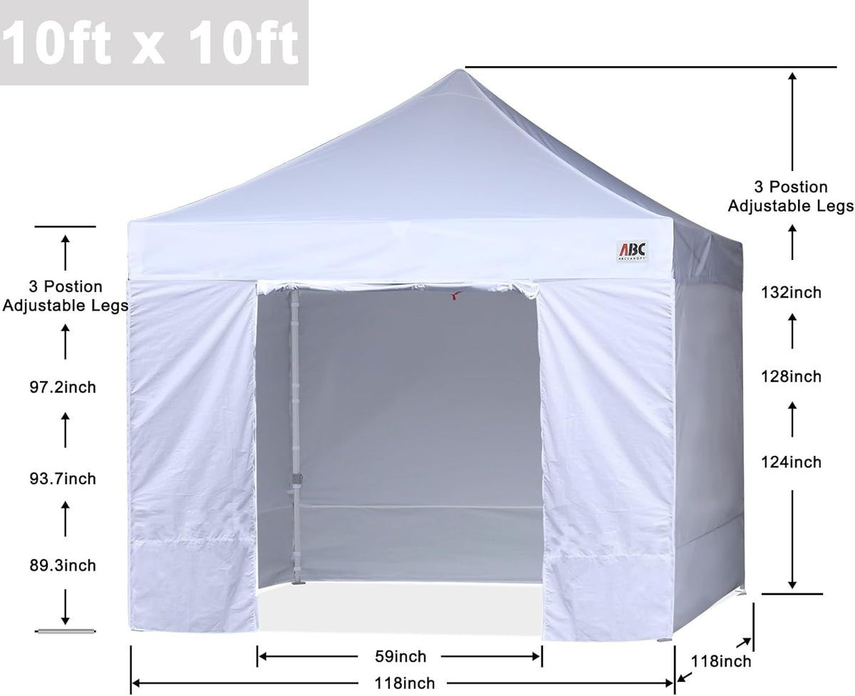 ABCCANOPY Easy Pop Up Canopy Tent With Sidewalls 10x10 Ft White - Commercial Series