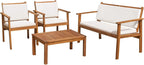 Flamaker 4-Piece Outdoor Acacia Wood Patio Conversation Sofa Set With Table And Cushions