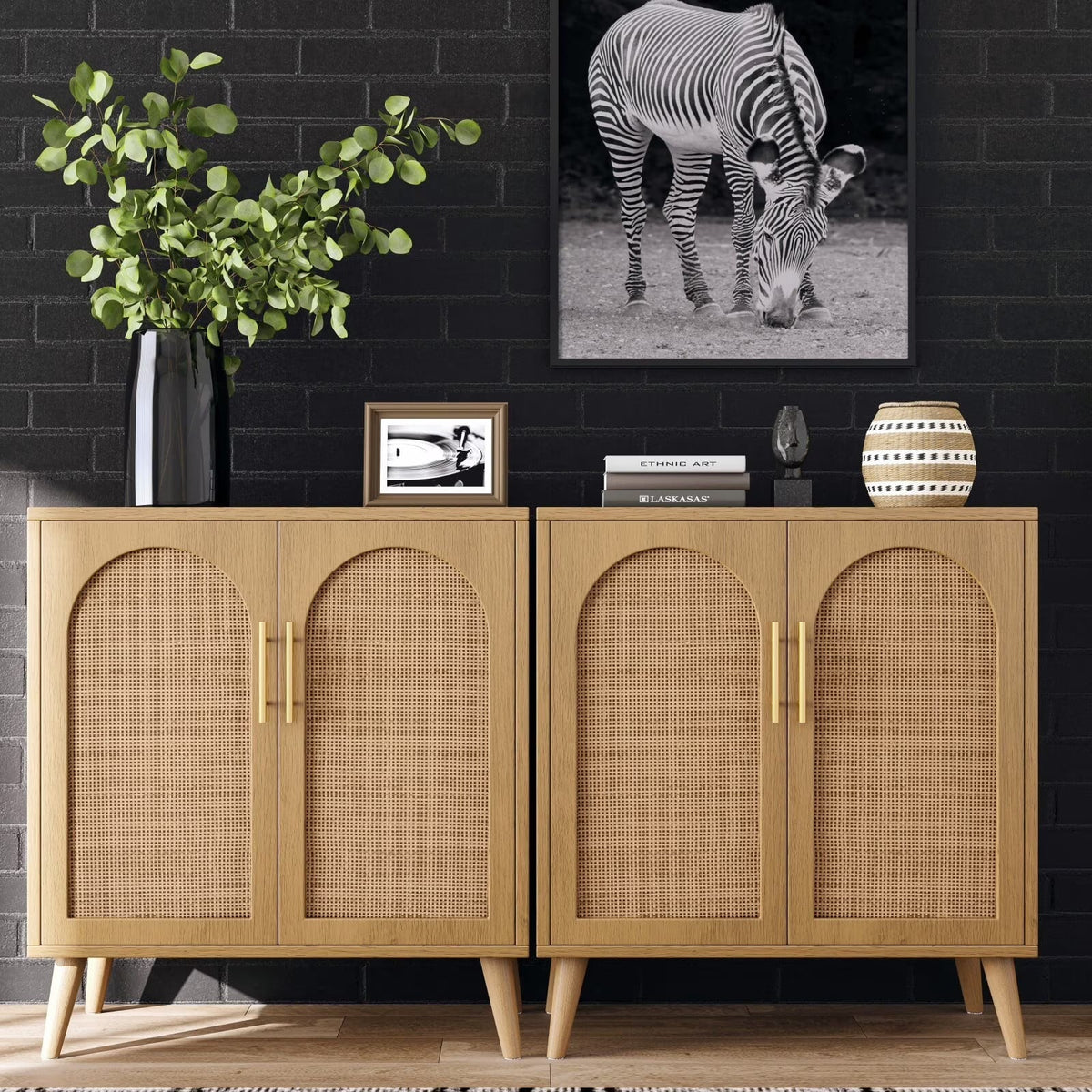 Rovaurx Set Of 2 Rattan Storage Cabinets With Doors