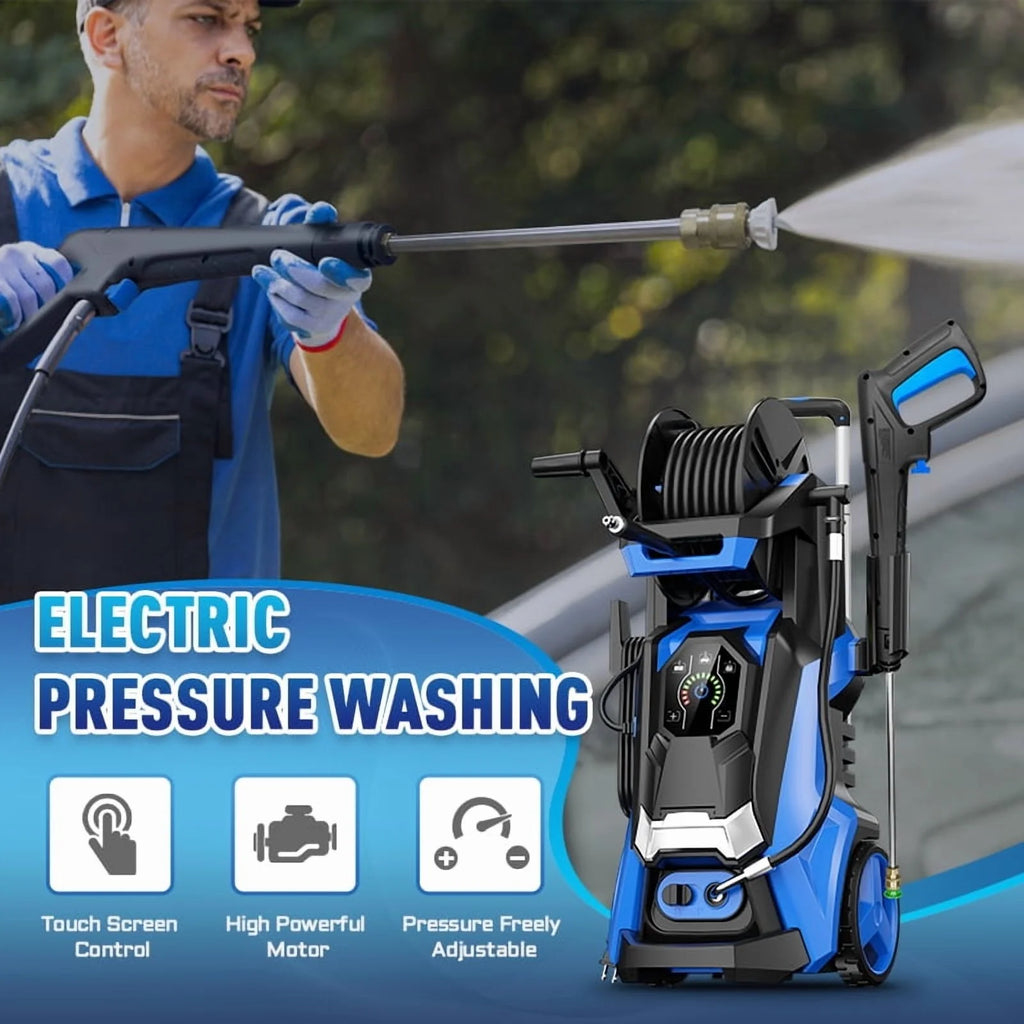 Electric Pressure Washer 5000PSI-Max 3.6GPM 1800 Watt With 4 Nozzles And 500ml Foam Cannon - Blue