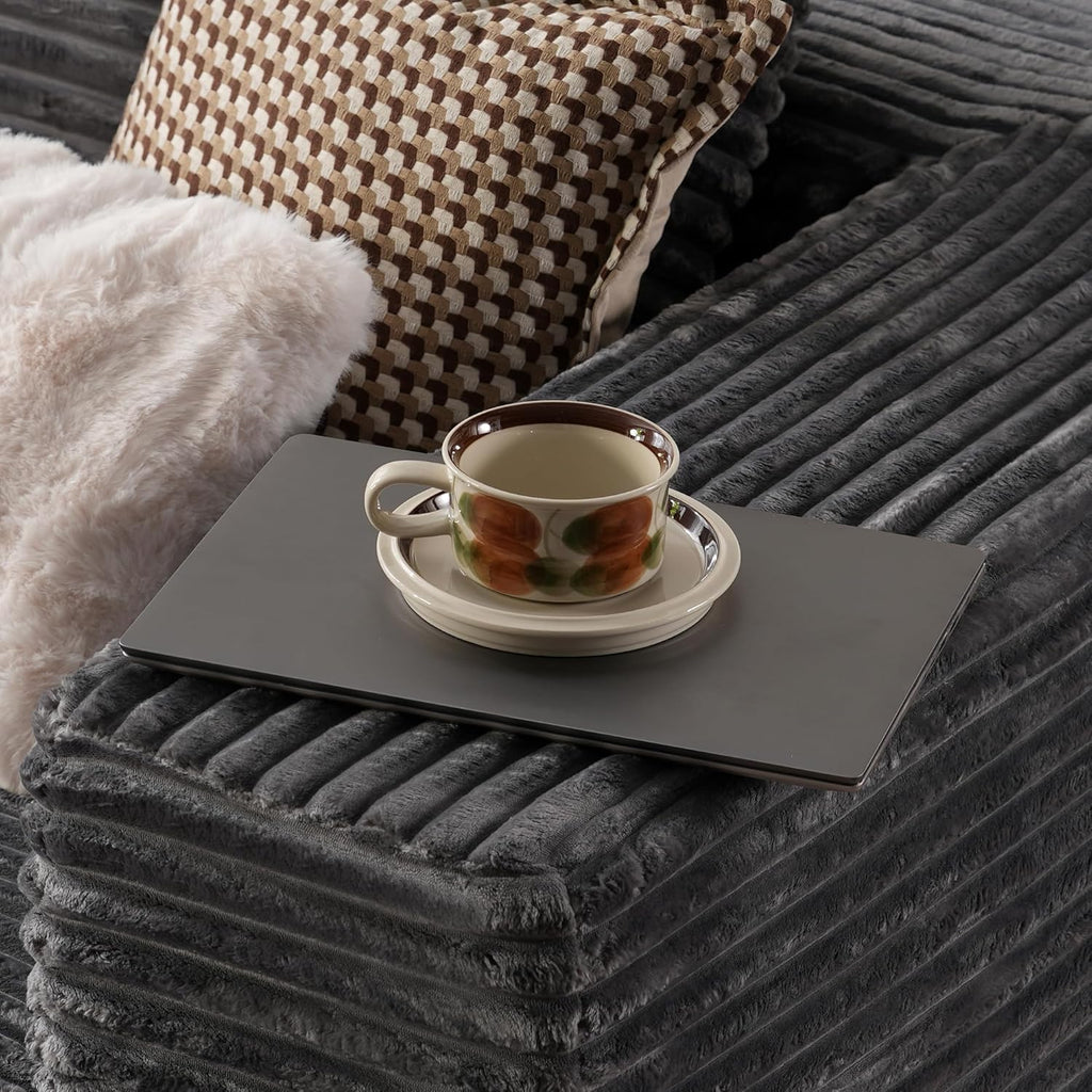 ovios 104in L-Shape Sectional Sofa With Chaise, Grey Plush Corduroy Fabric