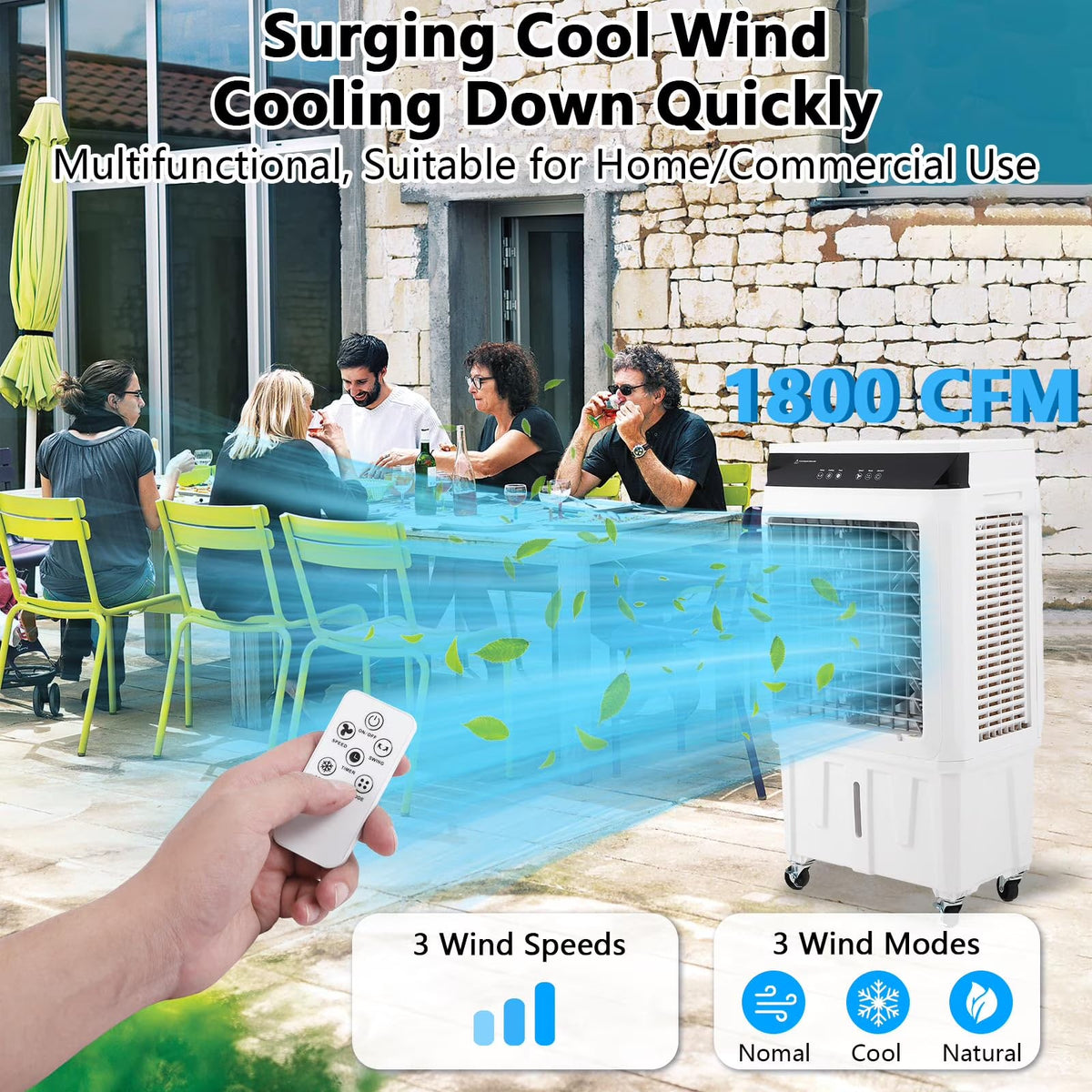 Garvee Evaporative Air Cooler 4100 CFM, 15.8 Gallons, 4 Ice Packs