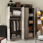 FUFU&GAGA Freestanding Solid Wood Wardrobe Closet With Storage Shelves