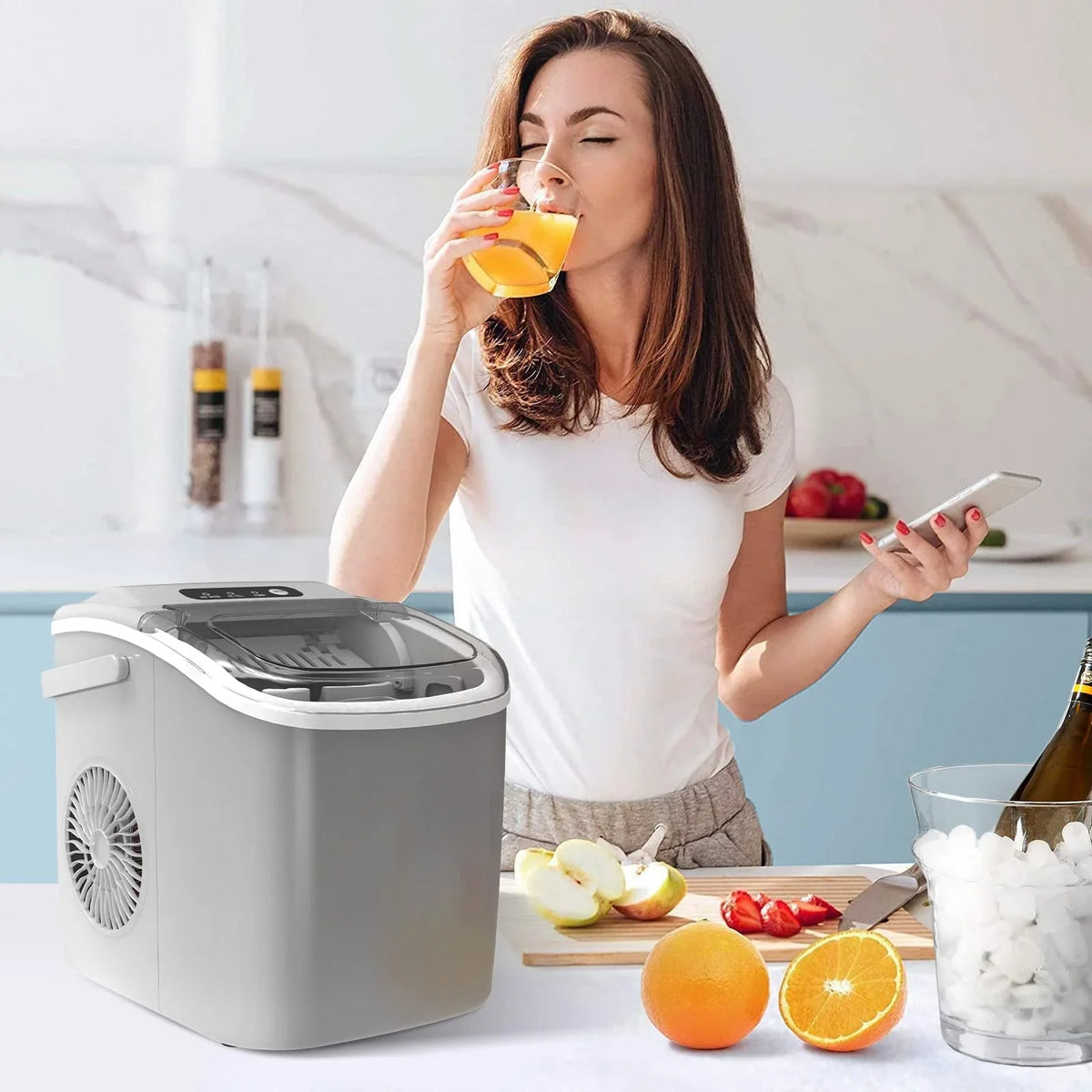 Crzoe Countertop Ice Maker With Handle, 26 Pounds - Countertop Ice Maker