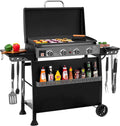 Royal Gourmet 30-Inch 4-Burner Propane Gas Griddle With Convertible Cart And Hood - PD4001