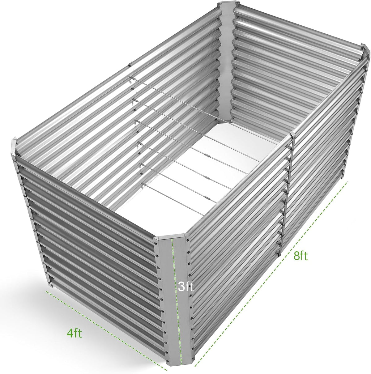 Land Guard Galvanized Raised Garden Bed 8x4x3ft, Classic Silver