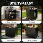 Outdoor Grill Cart With Storage Cabinet And Stainless Steel Top, 35-Inch, Black & Silver - KT2435 Series
