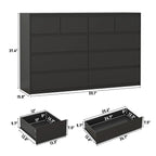 ChVans 9-Drawer Dresser With Charging Station, Black, 63in x 15.7in x 31.5in