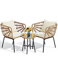 DEXTRUS 3-Piece Outdoor Patio Wicker Bistro Set With Soft Cushions