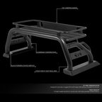 DNA Motoring Toyota Tacoma 2015-2019 Truck Bed Aluminum Roll Bar With Roof Cargo Rack, 3 in Tubing - TCRB-002