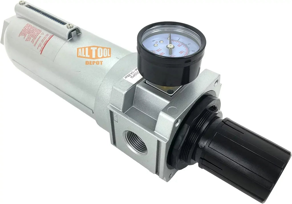 NPT Compressed Air In-Line Filter Regulator Combo, Metal Bowl, 5 Micron, 7 To 175 PSI - Auto Drain
