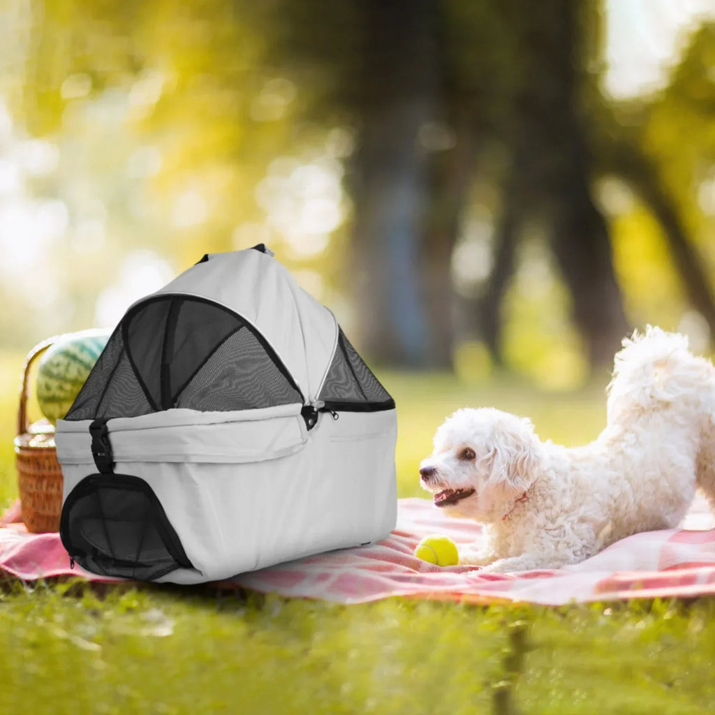 iMounTEK 4-Wheel Foldable Pet Stroller With Removable Liner And Storage Basket - Gray