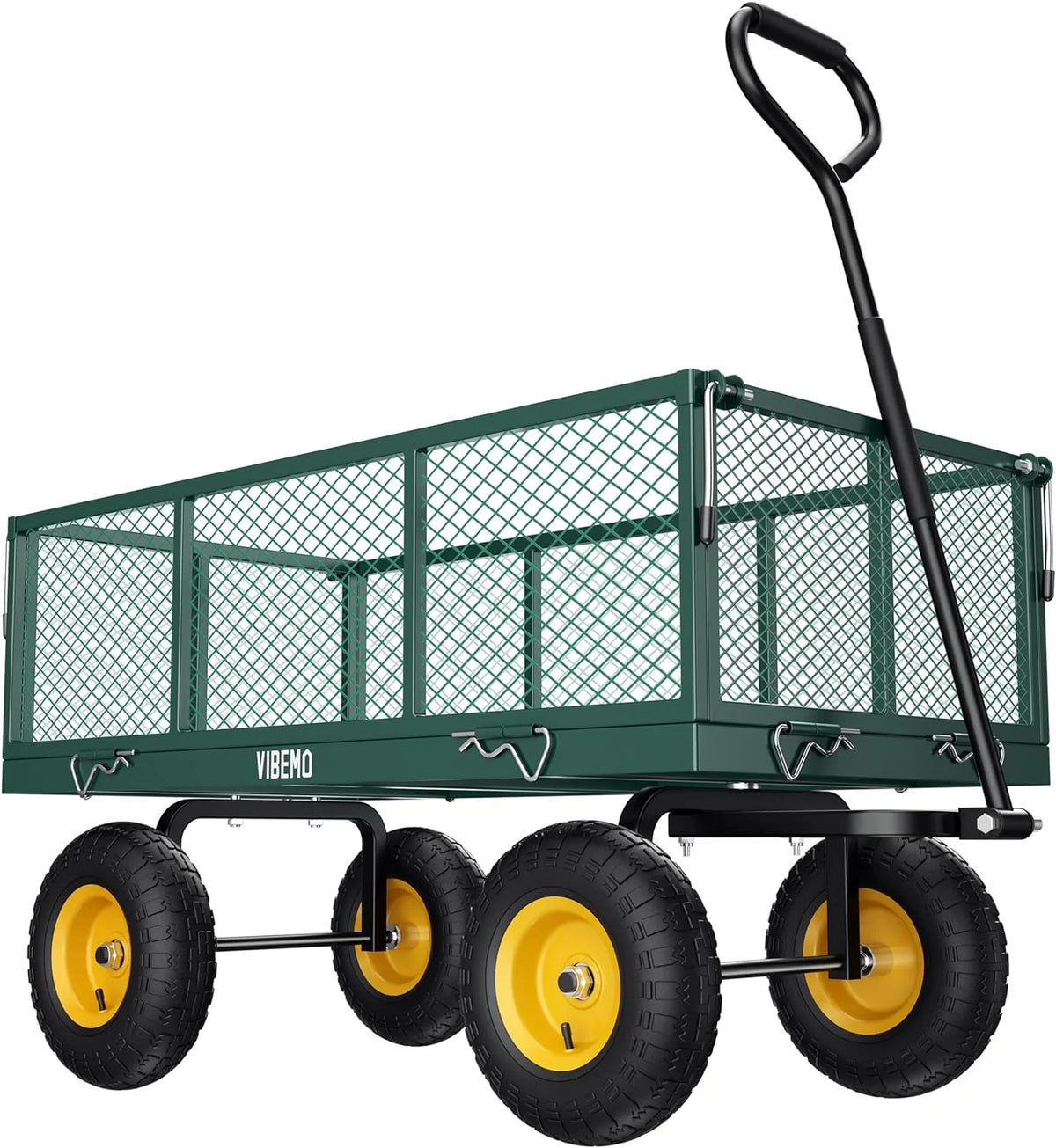 Vibemo Steel Garden Cart 2-in-1, 1400 lbs, 13 in Pneumatic Tires, Black - VB-GC02