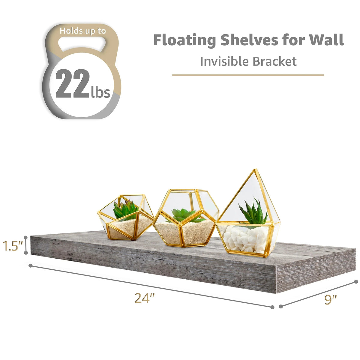 Floating Engineered Wood Wall Shelves, Set Of 3, 23.75 in x 9.25 in