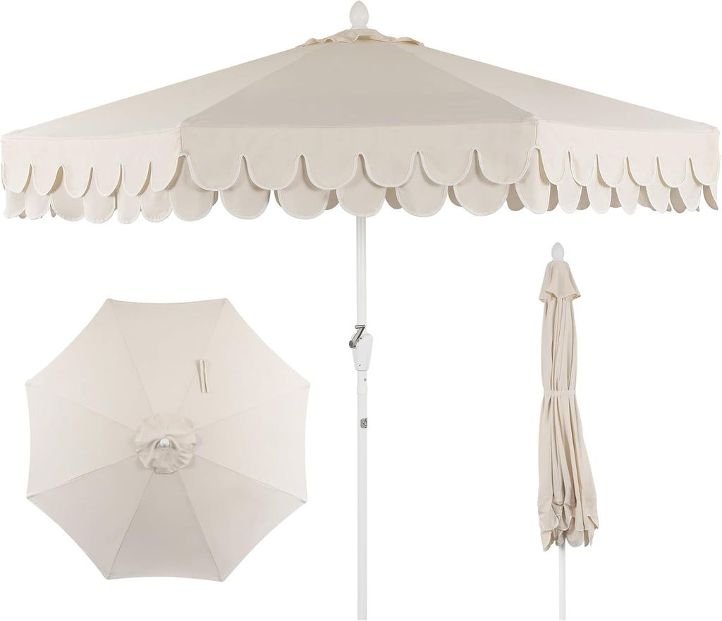 JONATHAN Y 9 ft. Classic Midcentury Scalloped Fringe Market Patio Umbrella - UMB1002C