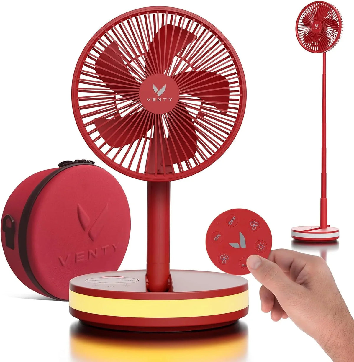 VENTY Portable Wireless Battery Operated Fan With LED Lighting, Carry Case And Remote Control