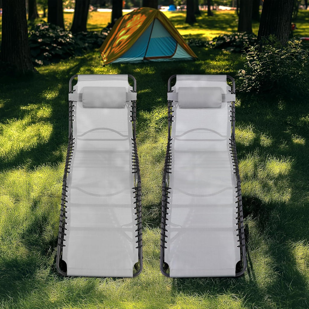 Unovivy Outdoor Chaise Lounge Chairs Set of 2, Grey, 5-Position Reclining Back