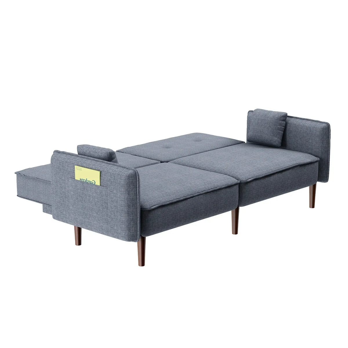 Modern Grey Fabric Futon Sofa Bed With Solid Wood Legs And Accent Pillows