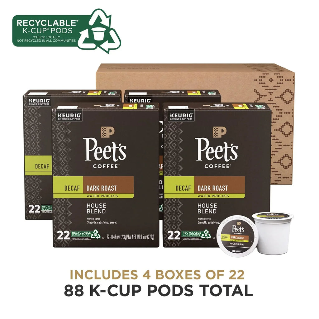 Peet's Coffee Decaf House Blend Dark Roast K-Cup Pods 88 Count