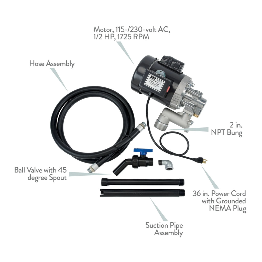 GPI High Viscosity Oil Transfer Pump, 16 QPM, 115V/230AC, 0.75 in Ball Valve, 8 Foot Hose - L5116 142100-01