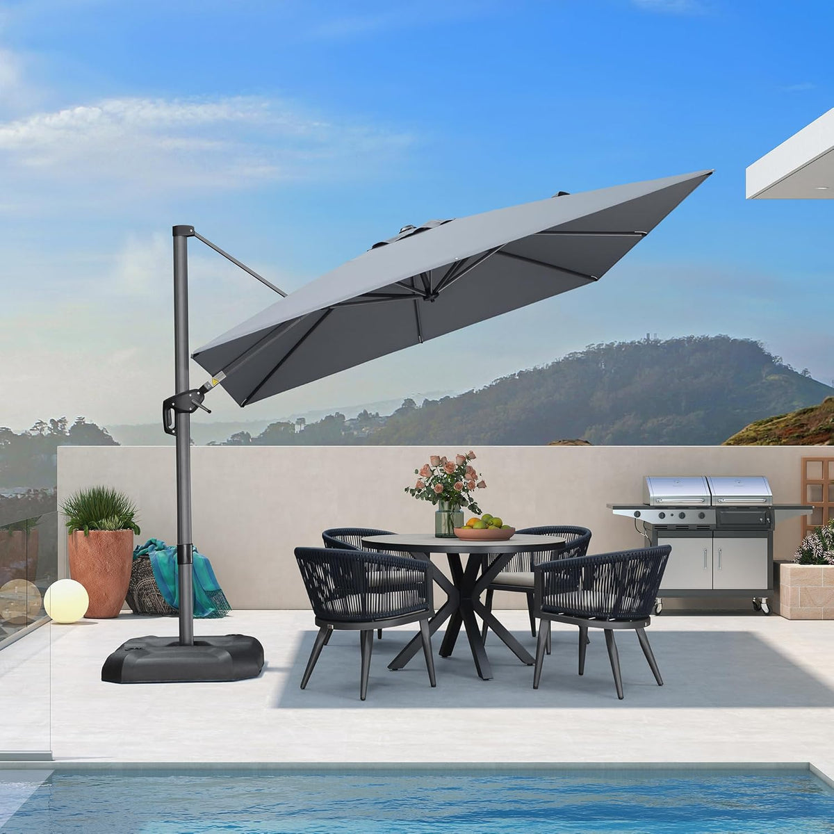 PURPLE LEAF 9 Feet Square Patio Cantilever Umbrella, Light Grey