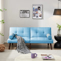 Blue Linen Convertible Futon Sofa Bed With Solid Wood Legs - 65.7in L x 32.2in W x 30in H