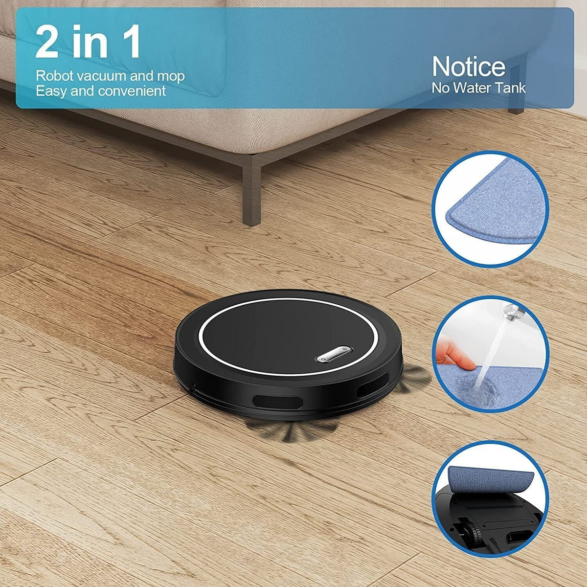 2-In-1 Robot Vacuum And Mop Cleaner, 2500 Pa, 12.2in x 12.2in x 2.71in