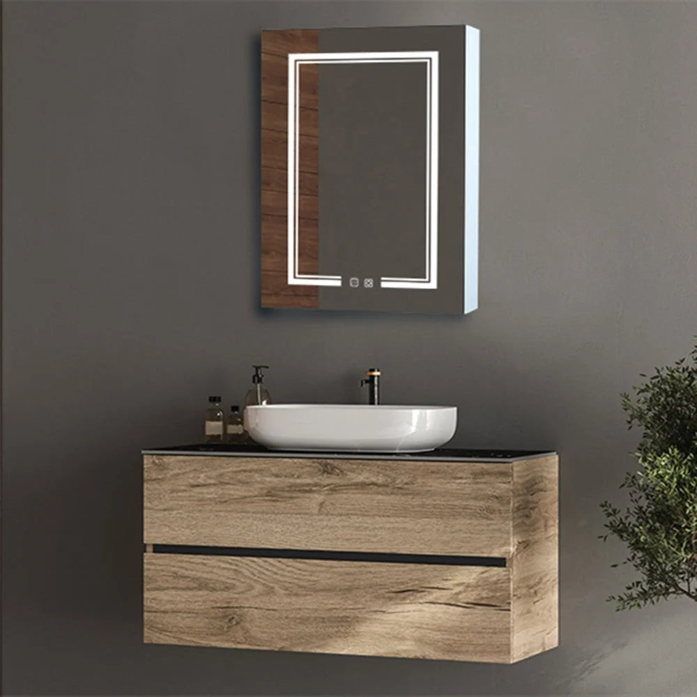 LED Bathroom Wall Cabinet With Single Door Mirror, White, 28*20in