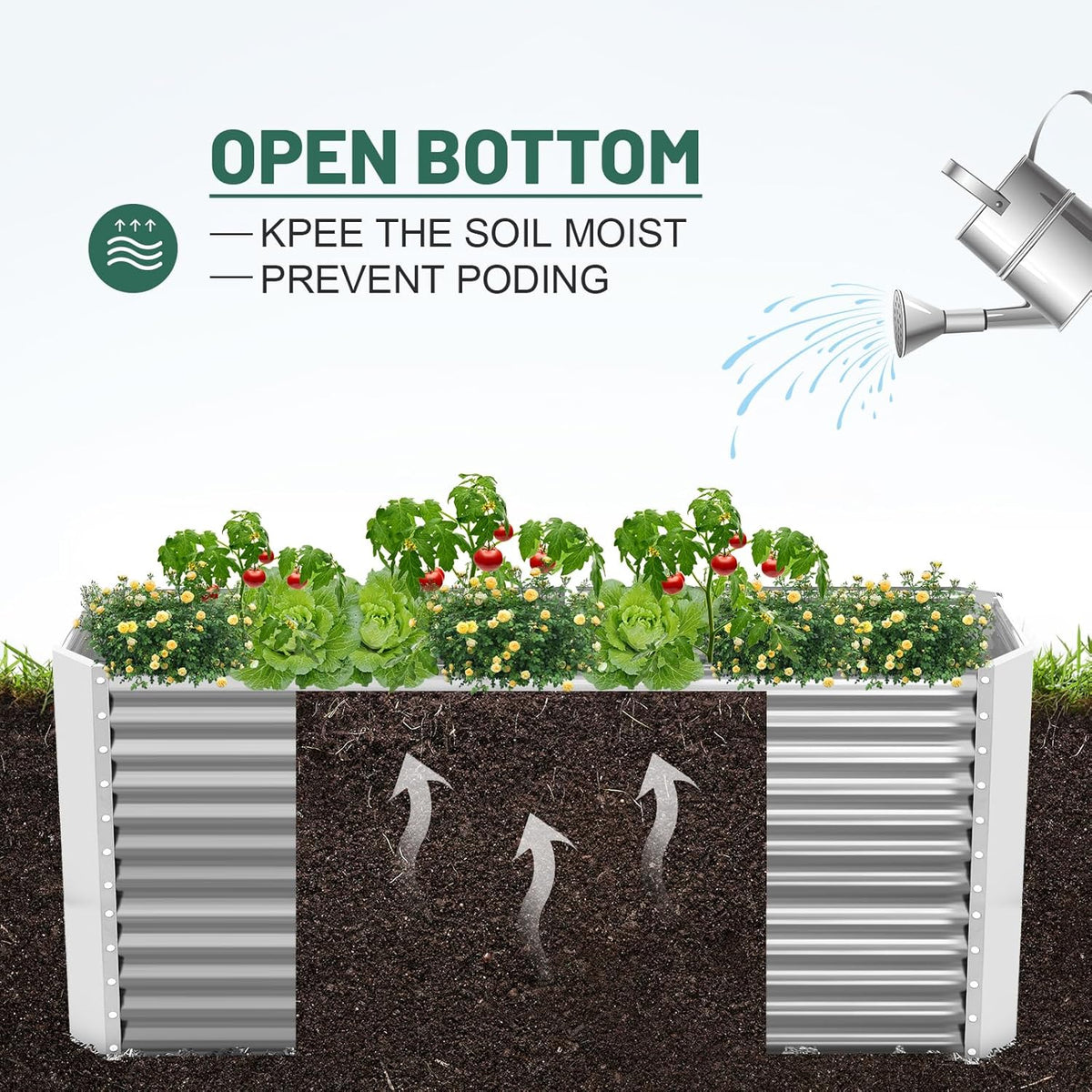 Land Guard Galvanized Raised Garden Bed 8x4x3ft, Classic Silver