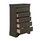 DeeHome Louis Philippe Style 1pc Chest Of 5 Drawers, Stained Gray Finish