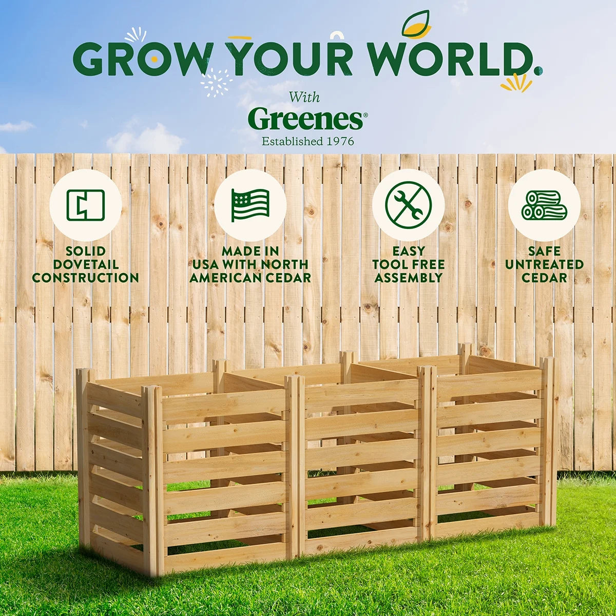 Greenes Fence Cedar Wood Composter 24 in x 24 in x 31 in, 77.3 Gal.