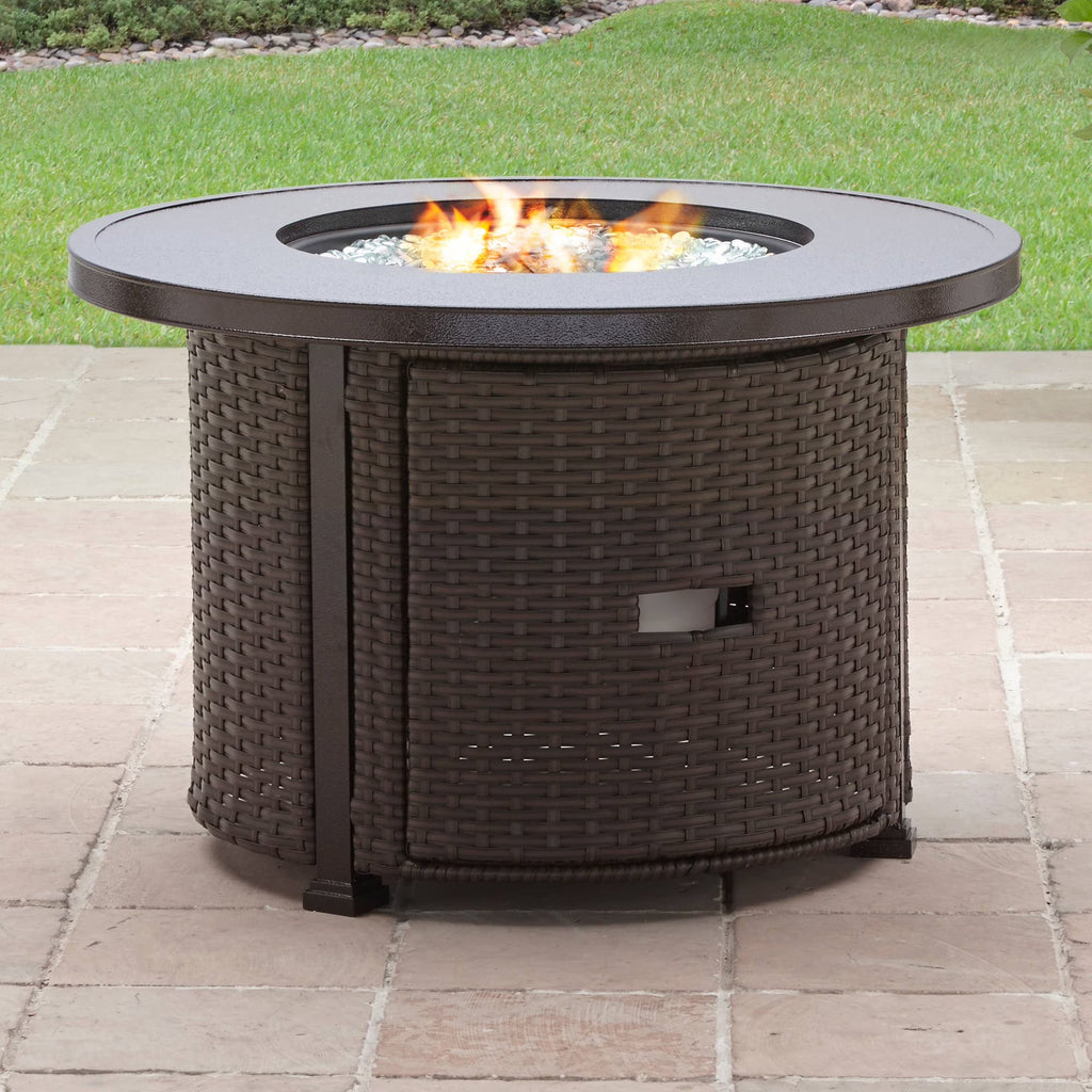 Better Homes & Gardens Propane Gas Fire Pit Table, 37 in Round, 50,000 BTU, Glass Beads, Metal Lid And Protective Cover - Colebrooke