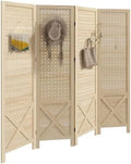 CHFBC 4-Panel Pegboard Room Divider 4.7' Tall Natural