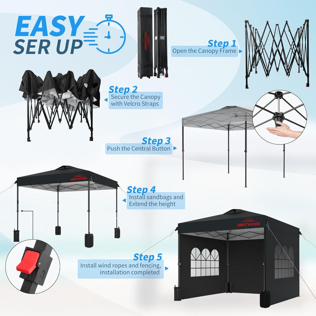 10x10 Pop-Up Canopy Tent With 3 Removable Sidewalls