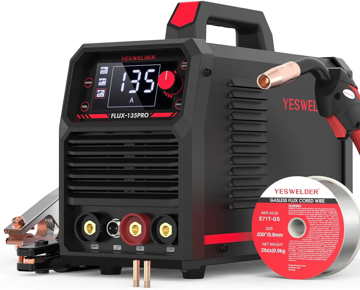 YESWELDER Flux Core MIG/Lift TIG/Stick Welder, 135 Amp, 110V - FLUX-135PRO
