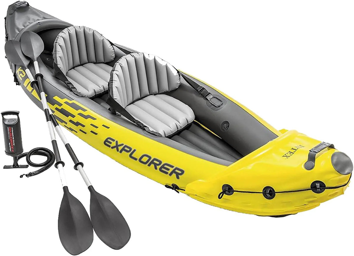 Explorer K2 Inflatable Kayak Set, 2-Person, Yellow, 400 lb Capacity - Explorer K2