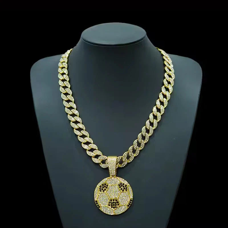 13mm Football Pendant Necklace With 20in Cuban Link Chain And CZ