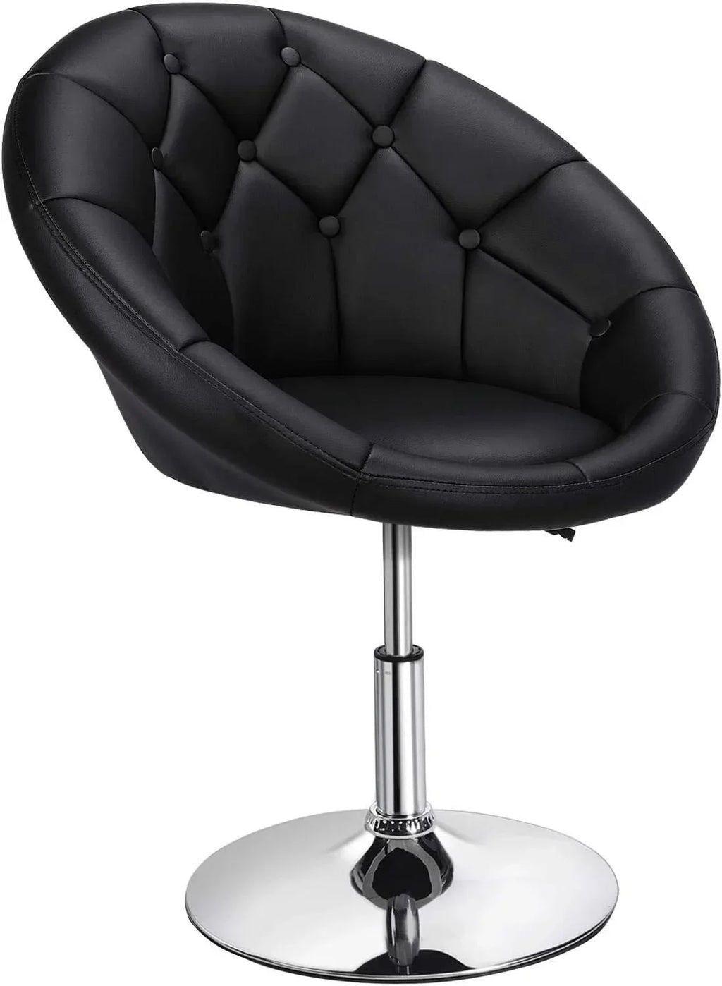 HOMEZY Tufted Swivel Vanity Chair, Black - Height Adjustable, 360-Degree