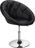 HOMEZY Tufted Swivel Vanity Chair, Black - Height Adjustable, 360-Degree