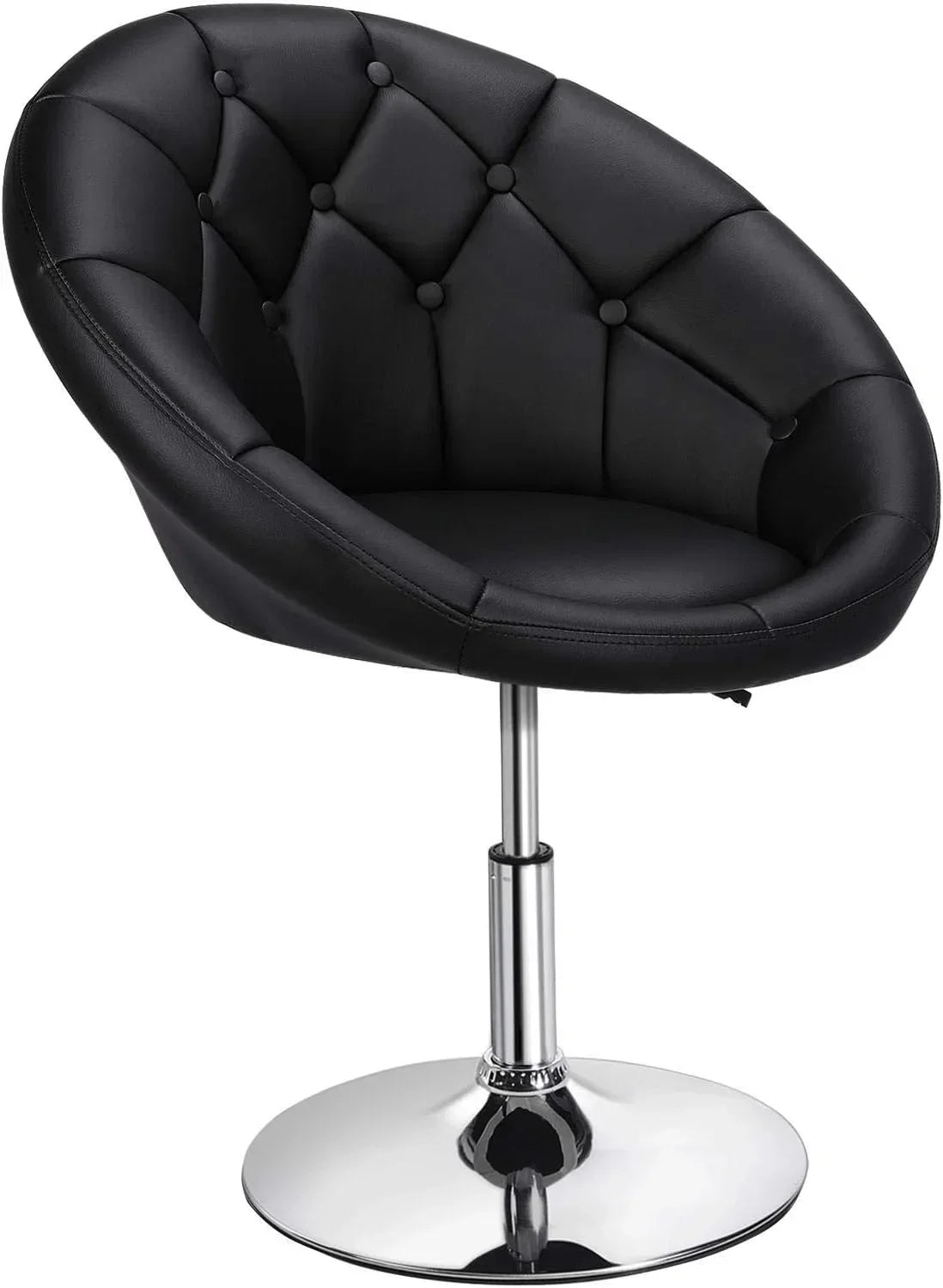 HOMEZY Tufted Swivel Vanity Chair, Black - Height Adjustable, 360-Degree