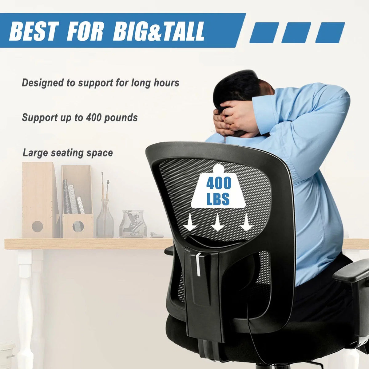Bigroof Mesh Office Chair With Flip-Up Arms, Lumbar Support, Height Adjustable, Black