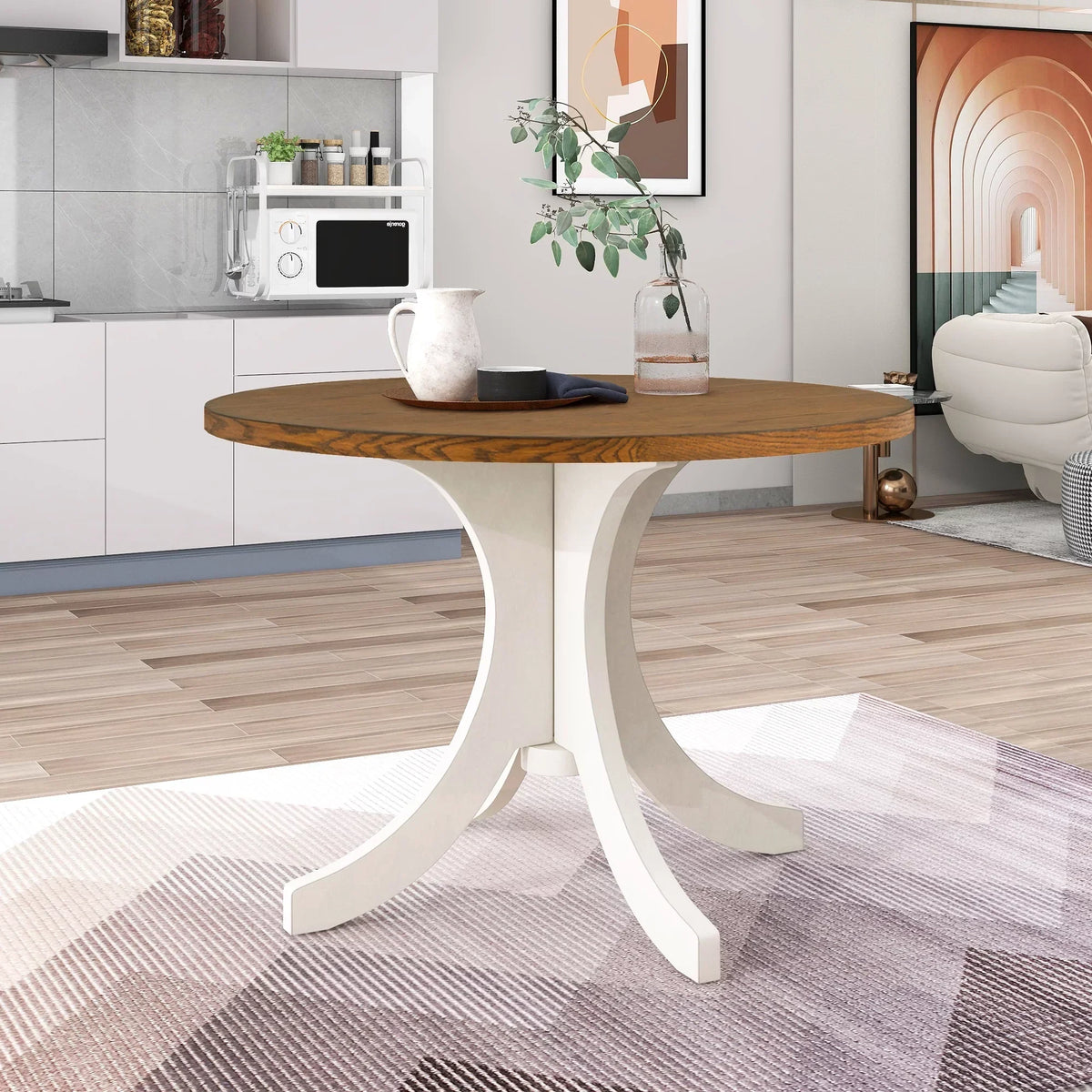 Llinc Store 5-Piece Round Dining Table Set For 4 With Upholstered Chairs, Walnut Table/Beige Chairs