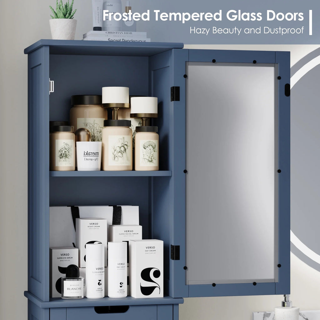 Homfa Tall Narrow Bathroom Storage Cabinet With Door And Drawer, 15.7in L x 11.8in W x 67in H, White