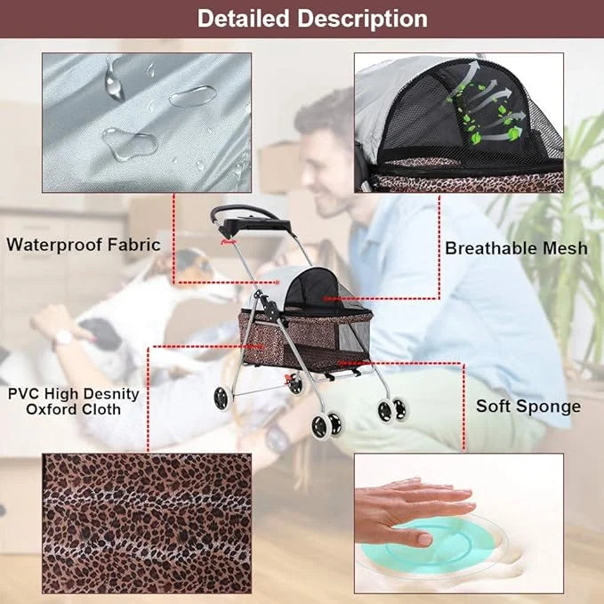 BestPet Posh Pet Stroller, Leopard Skin