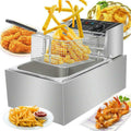 FETCOI Electric Countertop Deep Fryer, 1700W 6L Stainless Steel - Single Tank